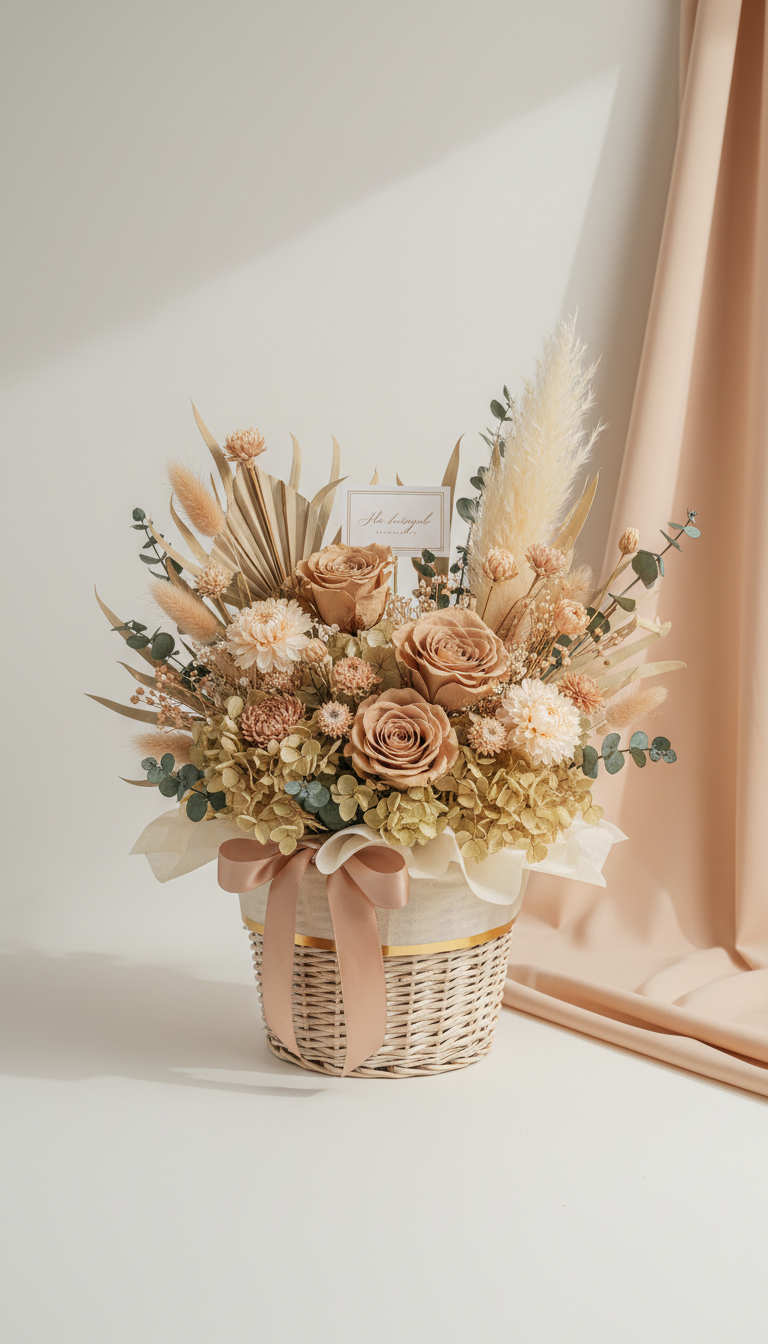 Pale amber preserved floral basket